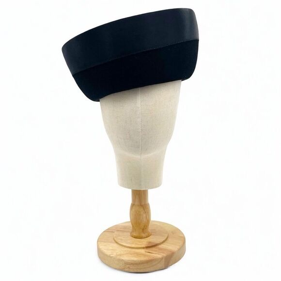 Vintage 1950s Carol Black Velour Breton Hat Wide Satin Band New York Creation - Picture 8 of 14